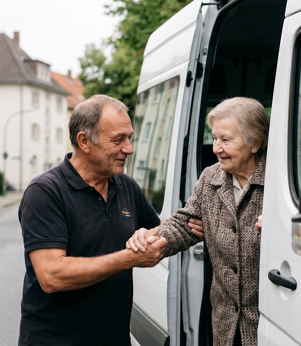 Fahrer Hilft Seniorin Beim Einstieg