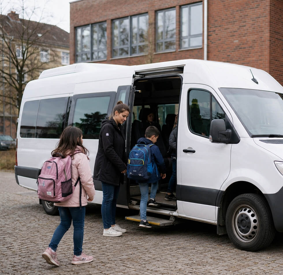 Kinder Steigen In Kleinbus