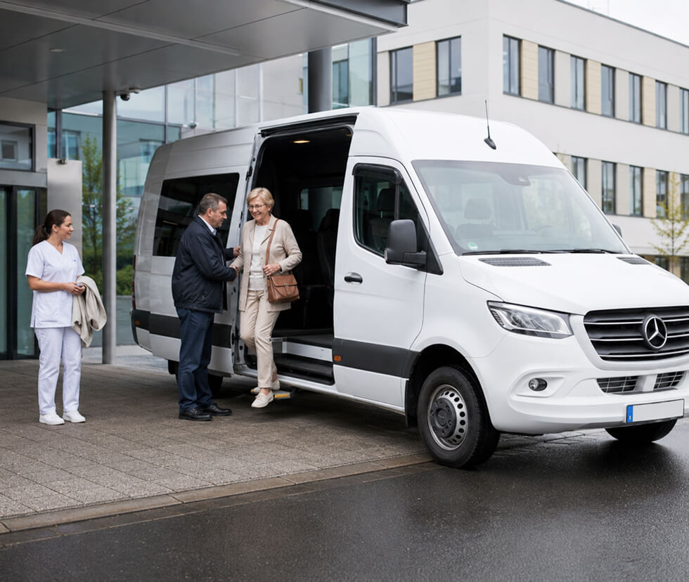 Senioren Steigen Aus Kleinbus